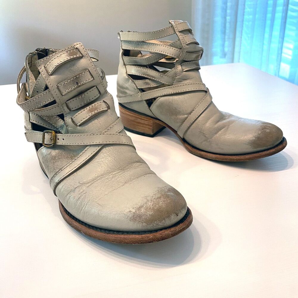 Freebird By‎ Steven Women's Cream Distressed Leather Stair Ankle Boots Size 8